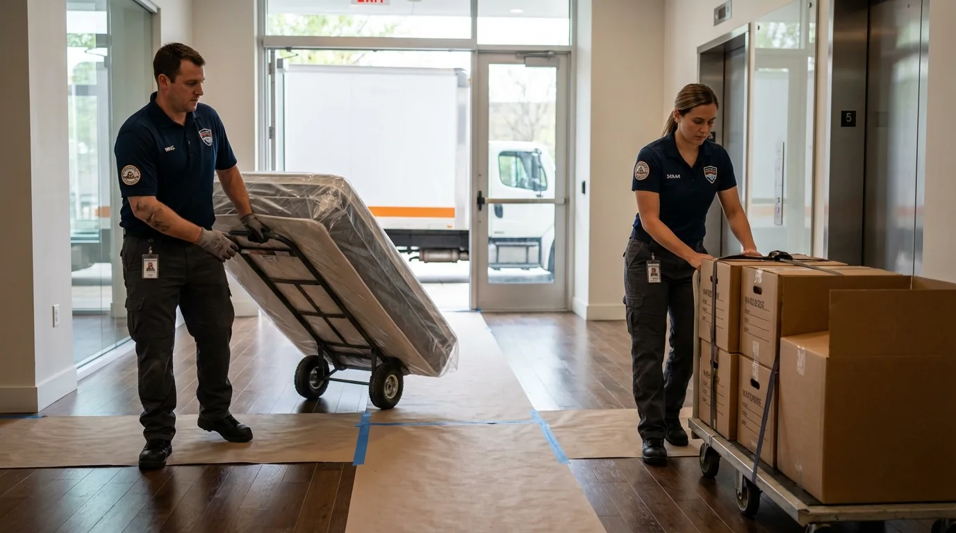 Professional apartment movers loading elevator in Kremmling, CO