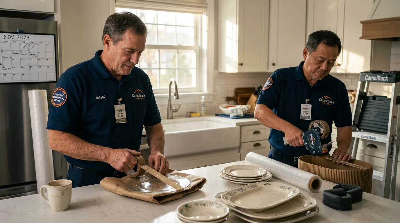 Professional crew packing kitchen dishware in Kremmling, CO